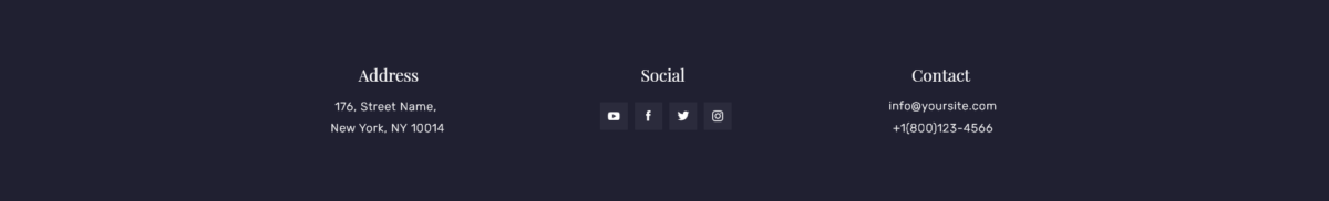 Footer with socials and contacts